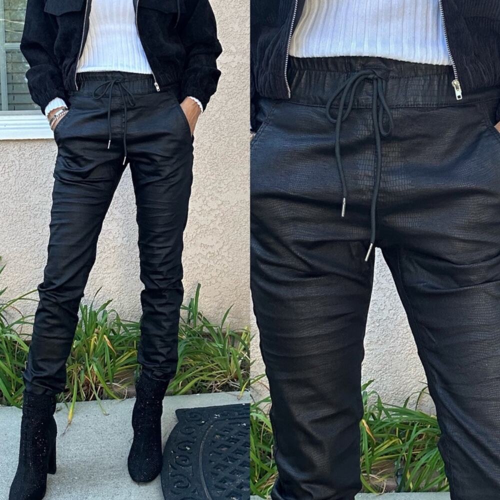 Bevy Flog Shely Black Alligator Textured Cotton Tapered Slim Pant 29